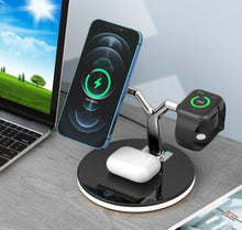 Load image into Gallery viewer, Magsafe desktop magnetic mobile phone holder charger three-in-one wireless charging watch headset - Black_0