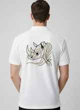 Load image into Gallery viewer, Ceratotherium Men’s Golf Shirt – White Premium Wildlife Golfer by Zalvory In.It Dropship