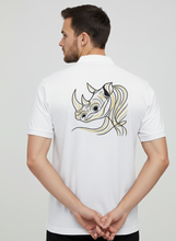 Load image into Gallery viewer, Ceratotherium Men’s Golf Shirt – White Premium Wildlife Golfer by Zalvory In.It Dropship
