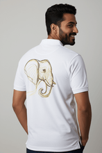 Load image into Gallery viewer, Elephantidae Men’s Golf Shirt – White Premium Wildlife Golfer by Zalvory In.It Dropship
